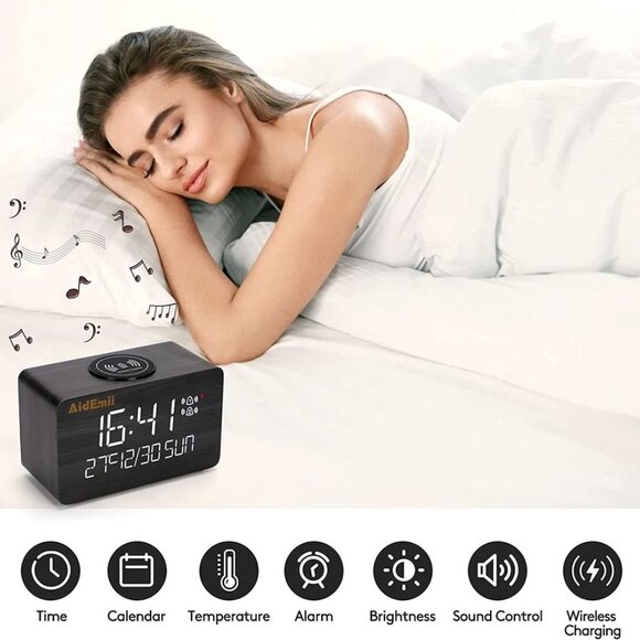 Digital Alarm Clock with Wireless Charging 10W Fast Charging LED Time Display - Picture 3 of 7